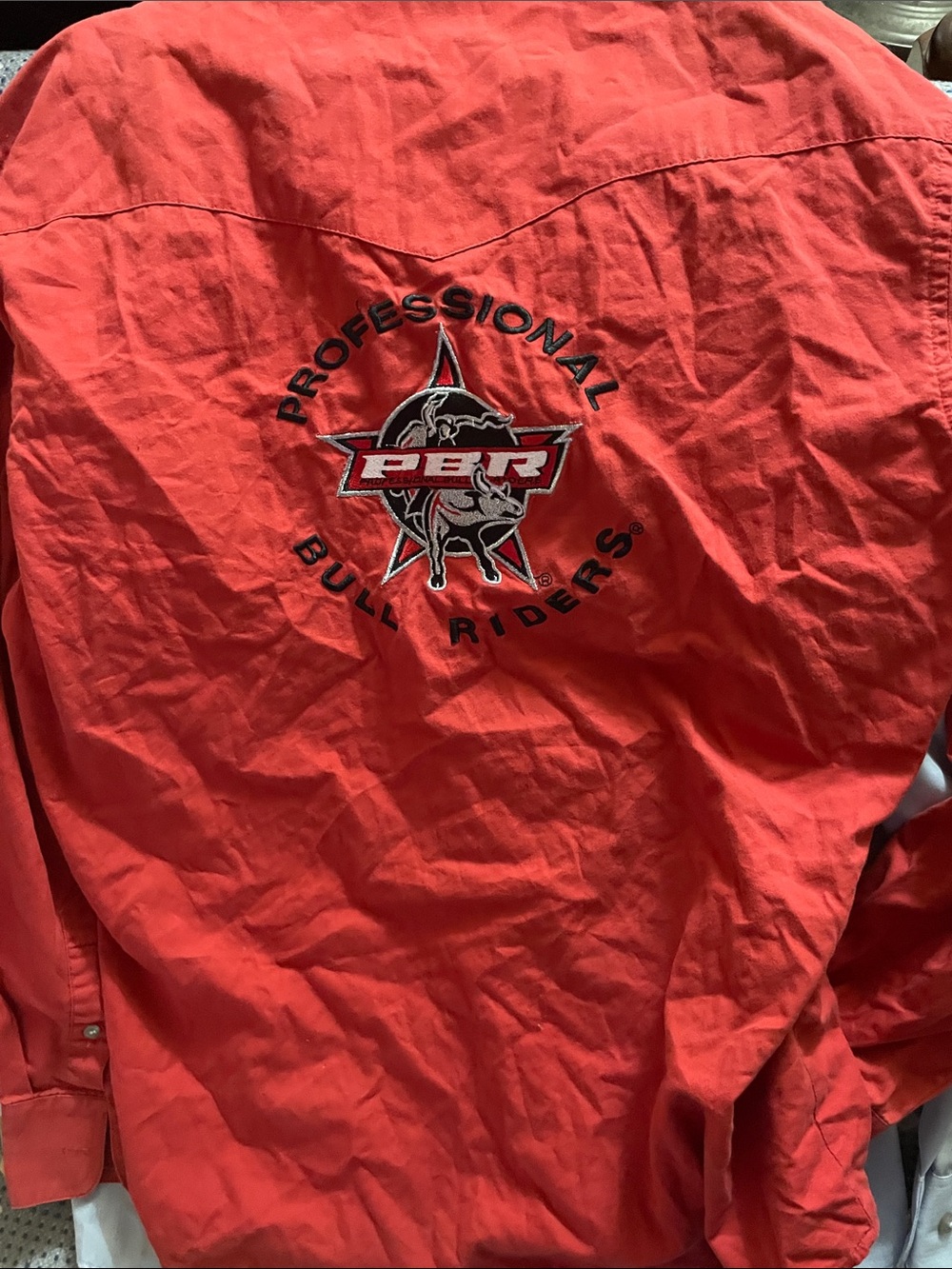 Wrangler Red Button-Front Work Shirt with PBR Patch